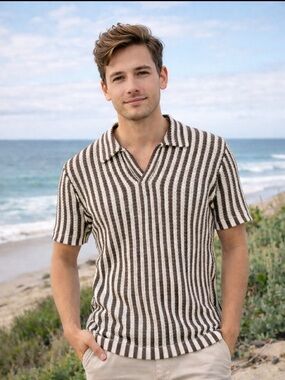 Abercrombie & Fitch Crochet Striped Polo Shirt Sz XS Brown Sweater Preppy Boho